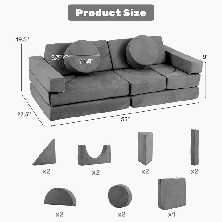 Modular Kids Play Couch, 13 PCS Toddler Creative Sectional Fort Building Sofa for Bedroom