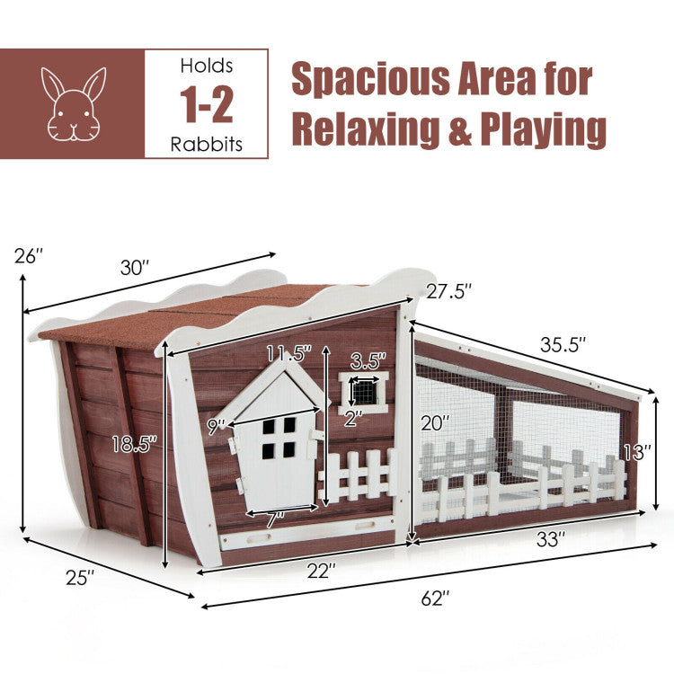 62 Inch Wooden Rabbit Hutch Outdoor Indoor Bunny Cage Guinea Pig House with Ramp and Pull Out Tray