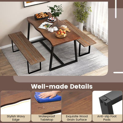 63" Large Dining Table with Wavy Edge and Heavy-duty Metal Frame