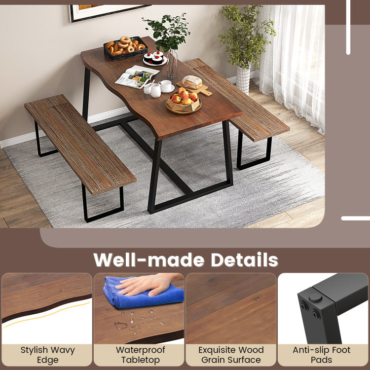63" Large Dining Table with Wavy Edge and Heavy-duty Metal Frame