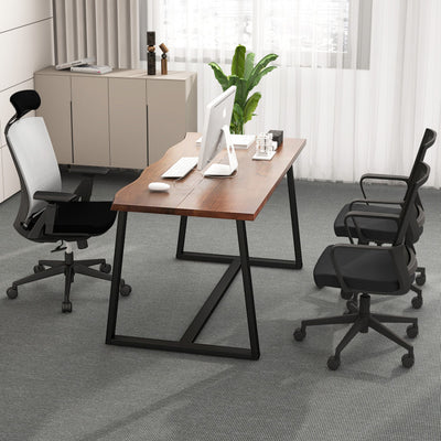 63" Large Dining Table with Wavy Edge and Heavy-duty Metal Frame