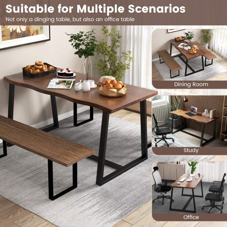 63" Large Dining Table with Wavy Edge and Heavy-duty Metal Frame