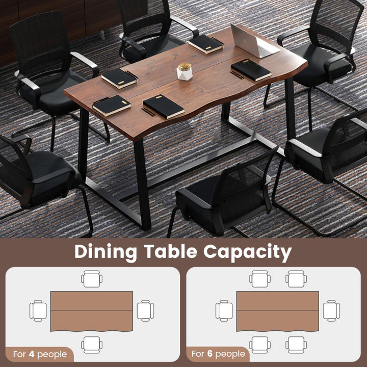 63" Large Dining Table with Wavy Edge and Heavy-duty Metal Frame