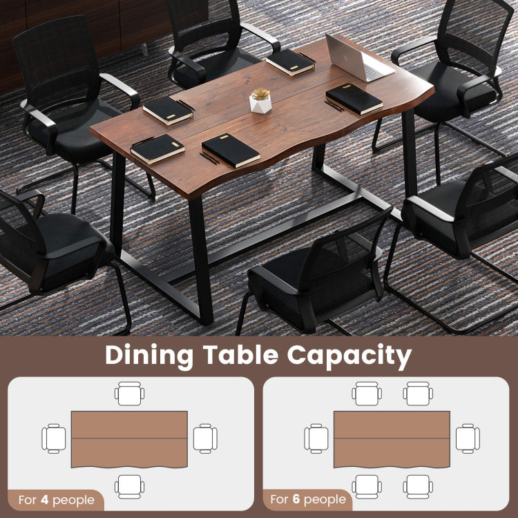 63" Large Dining Table with Wavy Edge and Heavy-duty Metal Frame