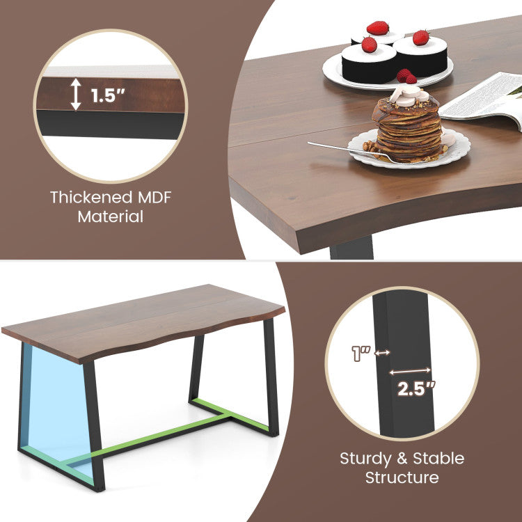 63" Large Dining Table with Wavy Edge and Heavy-duty Metal Frame