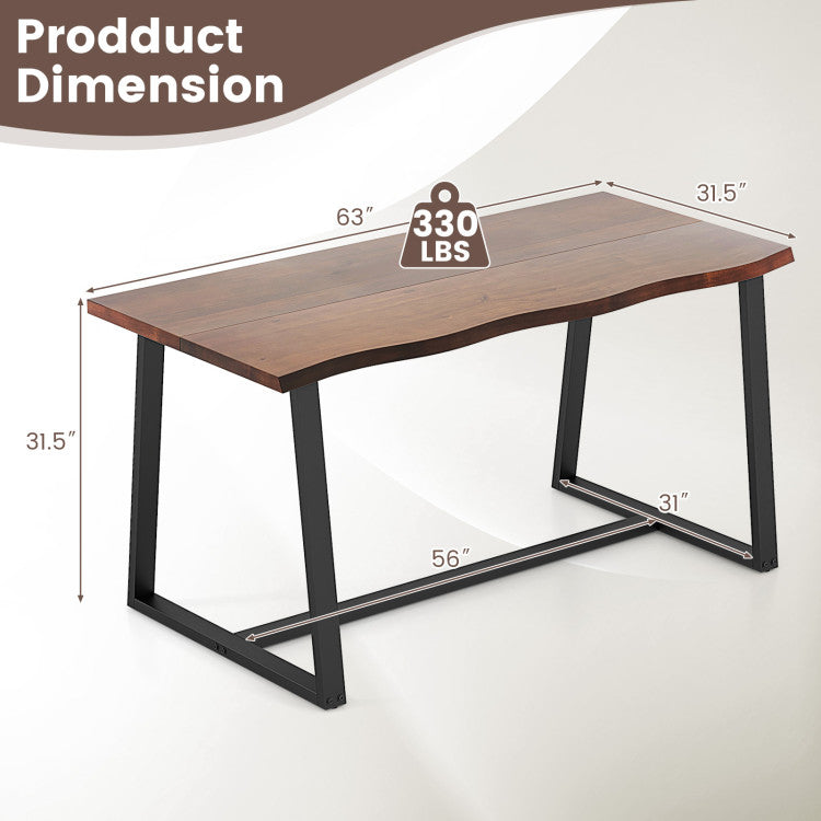 63" Large Dining Table with Wavy Edge and Heavy-duty Metal Frame