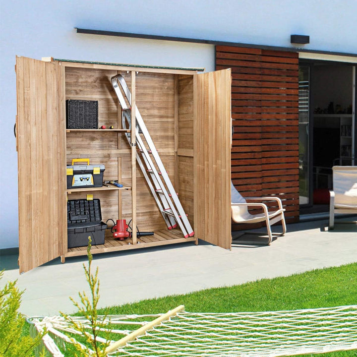 64 Inch Outdoor Solid Wooden Storage Shed Garden Tool Cabinet with Lockable Doors