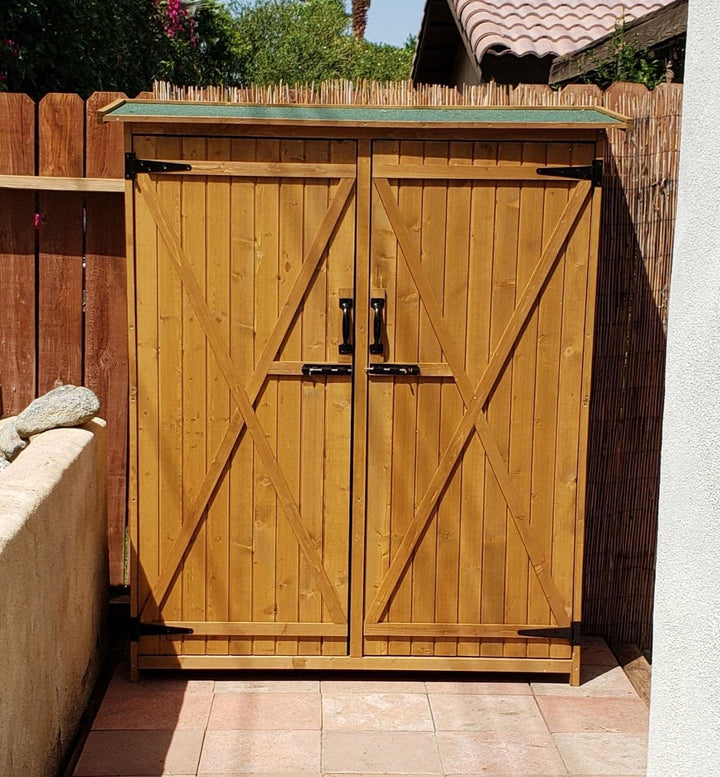 64 Inch Outdoor Solid Wooden Storage Shed Garden Tool Cabinet with Lockable Doors