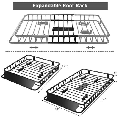 64 Inches Universal Roof Rack Cargo Carrier Basket Heavy Duty Steel Car SUV Top Luggage Storage Holder with 4 Universal U-bolts