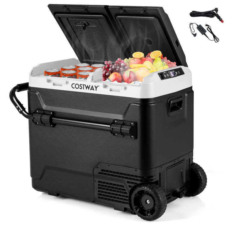 64 Quart Dual Zone Car Refrigerator Portable Compact Ice Chest Car Freezer with LED Display and Retractable Handle