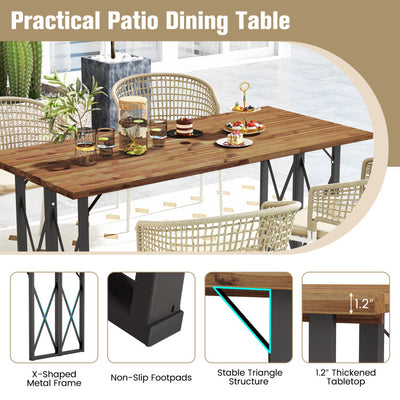 67 Inch Outdoor Rectangle Dining Table Patio Acacia Wood Slatted Tabletop with Umbrella Hole