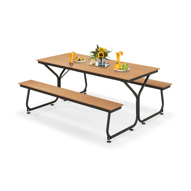 6 FT Outdoor Picnic Table Bench Set Patio Conversation Set with Umbrella Hole and HDPE Tabletop for 6-8 People