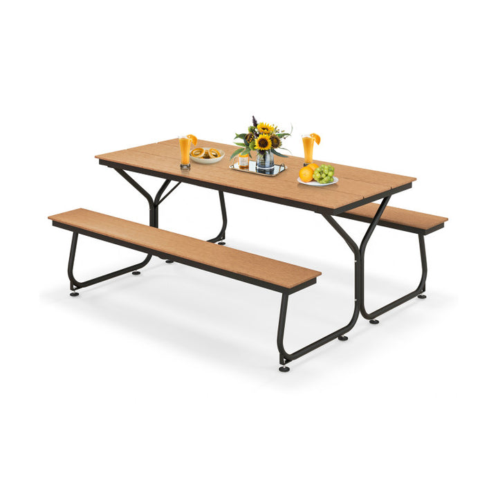 6 FT Outdoor Picnic Table Bench Set Patio Conversation Set with Umbrella Hole and HDPE Tabletop for 6-8 People