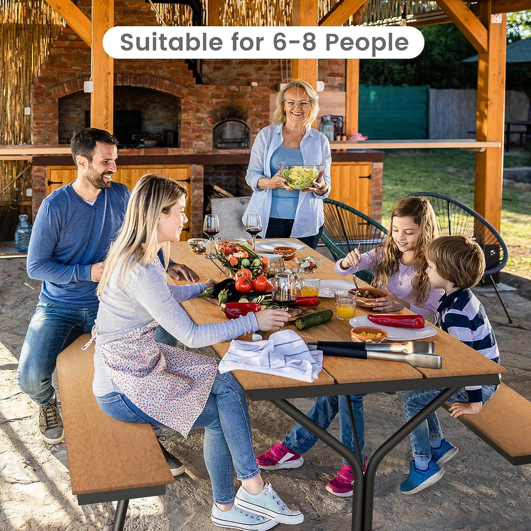 6 FT Outdoor Picnic Table Bench Set Patio Conversation Set with Umbrella Hole and HDPE Tabletop for 6-8 People