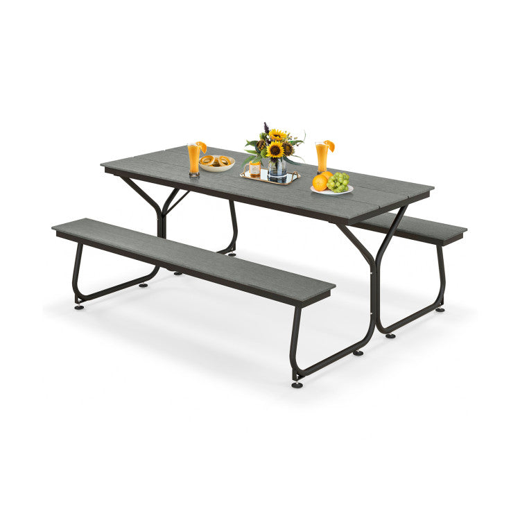 6 FT Outdoor Picnic Table Bench Set Patio Conversation Set with Umbrella Hole and HDPE Tabletop for 6-8 People