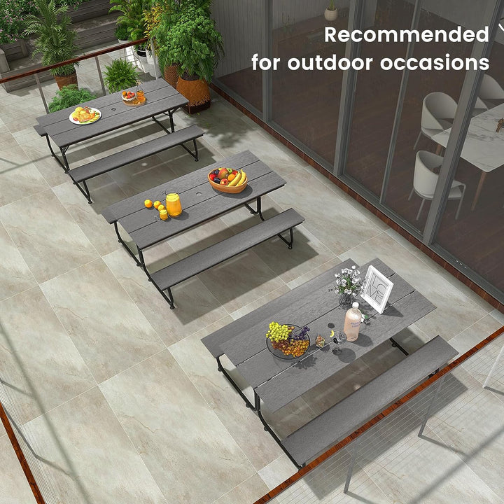 6 FT Outdoor Picnic Table Bench Set Patio Conversation Set with Umbrella Hole and HDPE Tabletop for 6-8 People