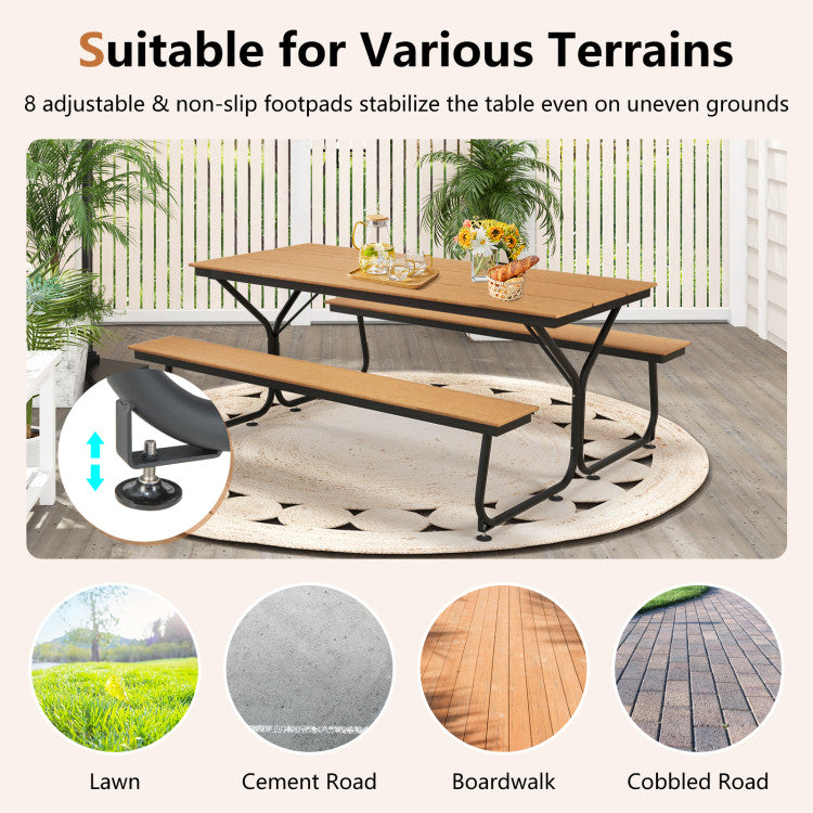 6 FT Outdoor Picnic Table Bench Set Patio Conversation Set with Umbrella Hole and HDPE Tabletop for 6-8 People