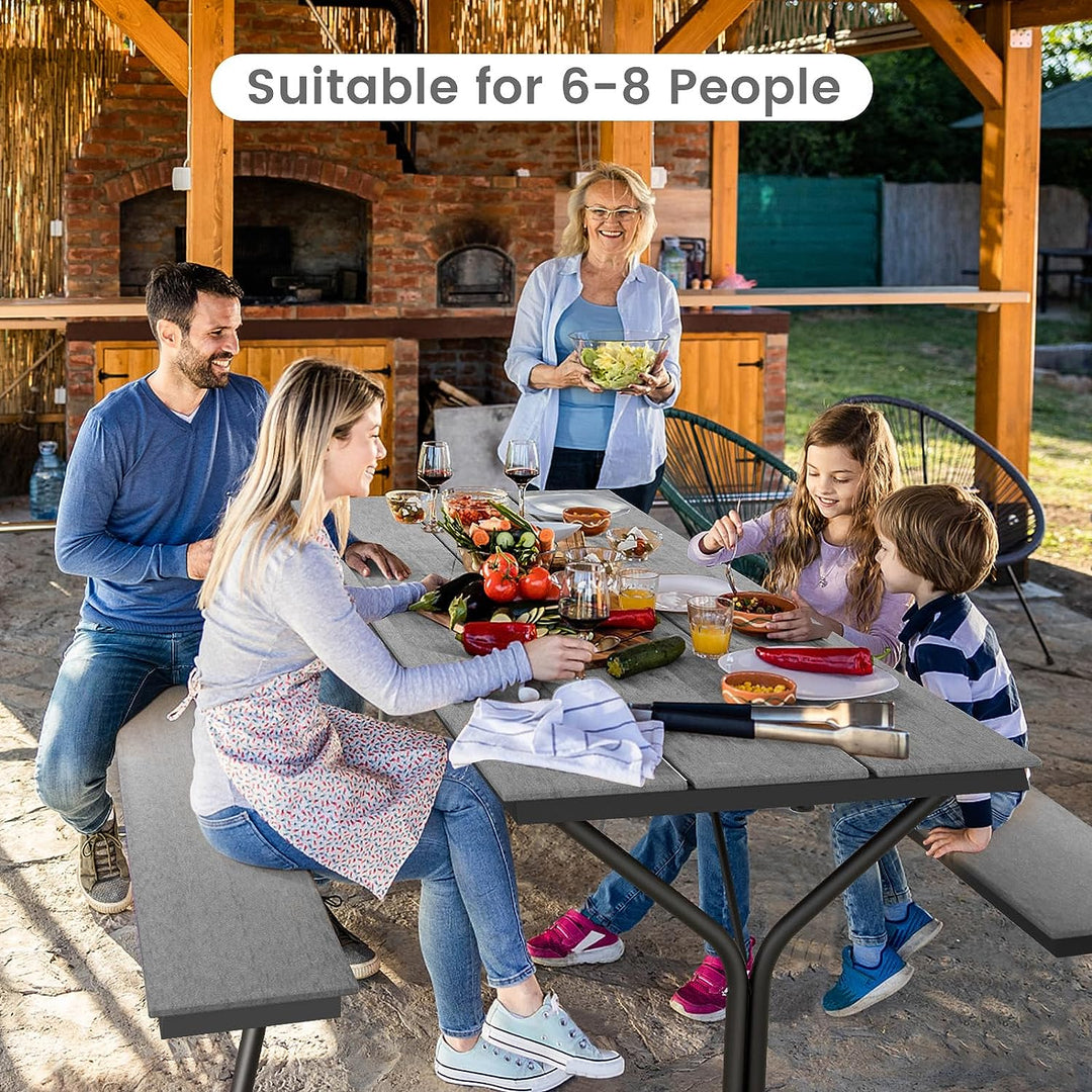 6 FT Outdoor Picnic Table Bench Set Patio Conversation Set with Umbrella Hole and HDPE Tabletop for 6-8 People