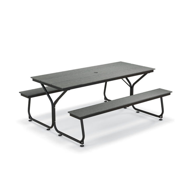 6 FT Outdoor Picnic Table Bench Set Patio Conversation Set with Umbrella Hole and HDPE Tabletop for 6-8 People