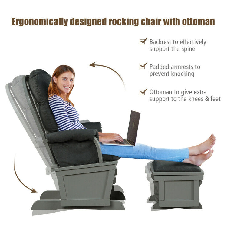 Wood Baby Glider and Ottoman Cushion Set with Padded Armrests for Nursing