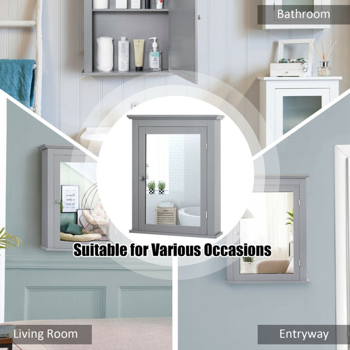 Wall Mount Bathroom Cabinet with One Mirror Single Door Adjustable Shelves Retro Handle