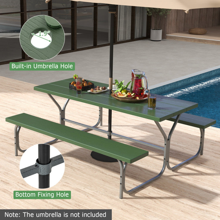 6 FT Outdoor Picnic Table Bench Set Patio HDPE Camping Dining Conversation Set with Built-in Umbrella Hole