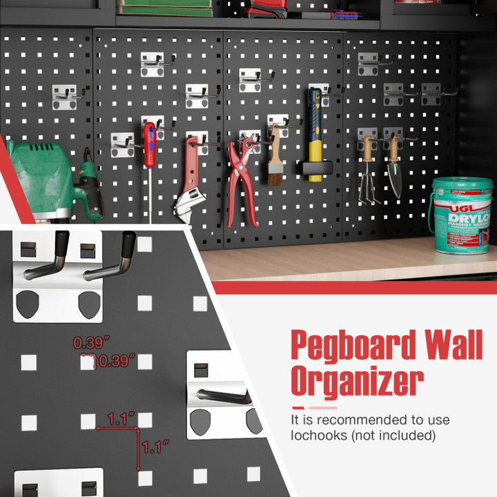 6 Pieces Garage Cabinets and Storage System Set 81.5” Tool Storage Workbench Pegboard Wall Organizer with Adjustable Shelves and Rolling Chests for Workshop