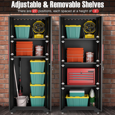 6 Pieces Garage Cabinets and Storage System Set 81.5” Tool Storage Workbench Pegboard Wall Organizer with Adjustable Shelves and Rolling Chests for Workshop