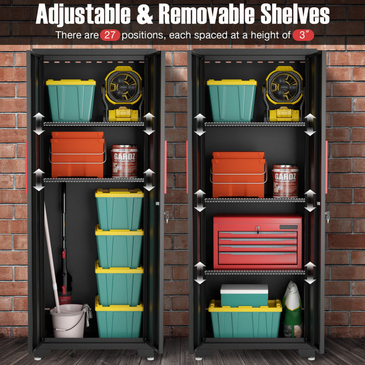 6 Pieces Garage Cabinets and Storage System Set 81.5” Tool Storage Workbench Pegboard Wall Organizer with Adjustable Shelves and Rolling Chests for Workshop