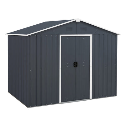 6' x 8' Outdoor Storage Shed Galvanized Metal Garden Tool Organizer with Lockable Slide Doors and Air Vent