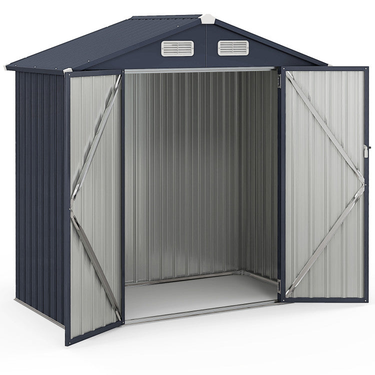 6 x 4/10 x 8 Feet Outdoor Storage Shed Galvanized Steel Utility Tool House with Lockable Door and 4 Vents