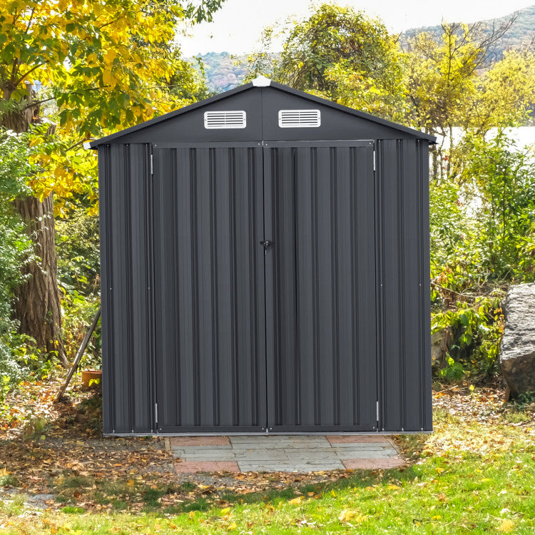 6 x 4/10 x 8 Feet Outdoor Storage Shed Galvanized Steel Utility Tool House with Lockable Door and 4 Vents