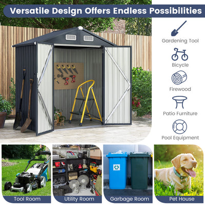 6 x 4/10 x 8 Feet Outdoor Storage Shed Galvanized Steel Utility Tool House with Lockable Door and 4 Vents
