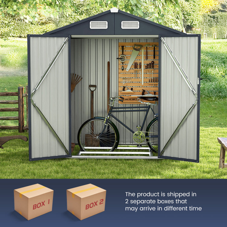 6 x 4/10 x 8 Feet Outdoor Storage Shed Galvanized Steel Utility Tool House with Lockable Door and 4 Vents