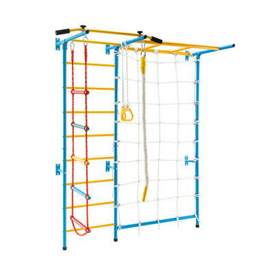 7-in-1 Kids Climbing Toys Indoor Steel Climb Playground Set Gym Equipment Wall Ladder with PVC foot pads and Gymnastic Rings