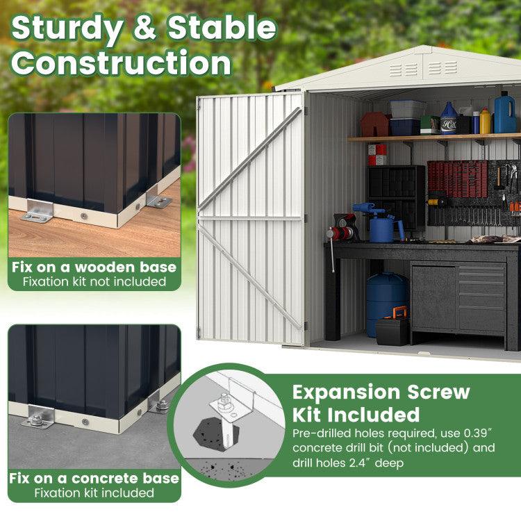 7 x 4 Feet Metal Outdoor Garden Tool Storage Shed with Lockable Doors and Metal Latch