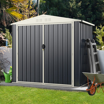 7 x 4 Feet Metal Outdoor Garden Tool Storage Shed with Lockable Doors and Metal Latch