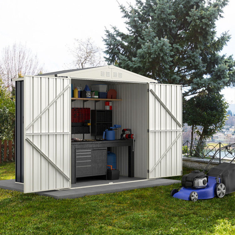 7 x 4 Feet Metal Outdoor Garden Tool Storage Shed with Lockable Doors and Metal Latch