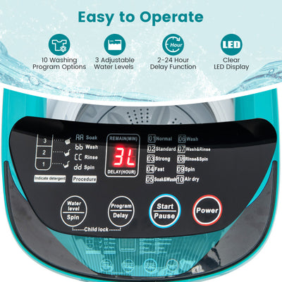7.7 Lbs Portable Full-Automatic Washing Machine 2-in-1 Compact Laundry Washer with 10 Preset Programs and 3 Water Levels