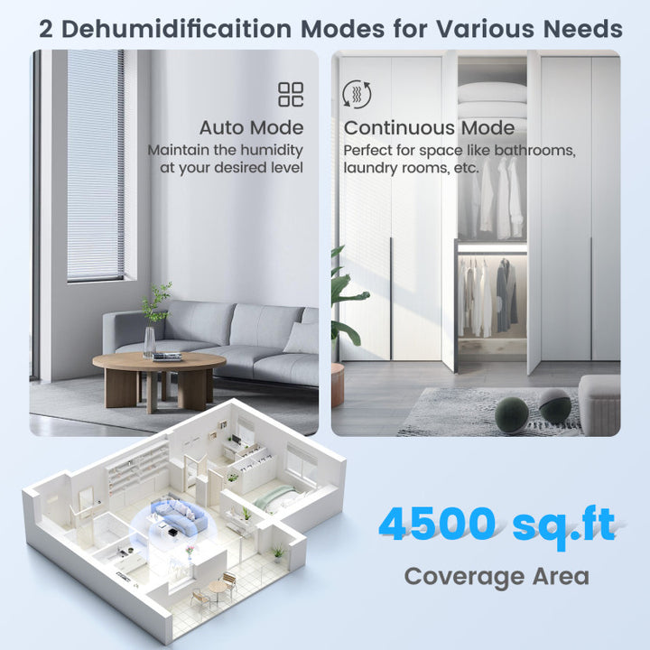 70/90 Pints Home Dehumidifier with Universal Wheels and 24H Timer for Rooms Up To 4500/6000 Sq. Ft