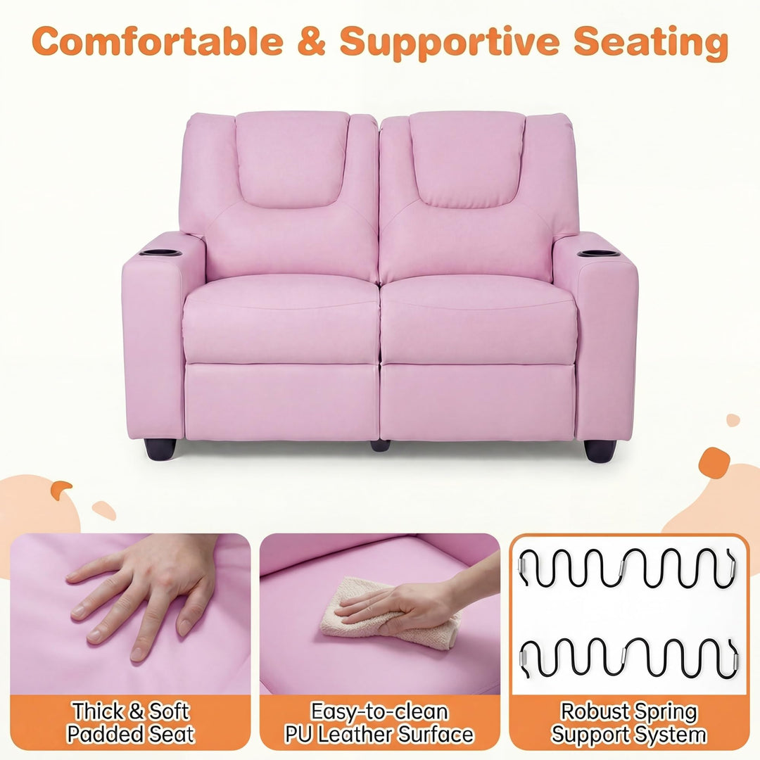 2-Seater Kids Recliner, Double Toddler Loveseat Sofa w/2 Cup Holders