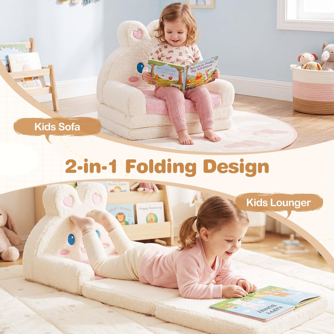 Convertible 2-in-1 Kids Sofa to Lounger  Fold-Out Toddler Couch with Removable Cover