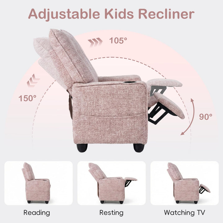 Kids Recliner, Toddler Lounge Chair with Adjustable Backrest Footrest Side Pockets Cup Holder 90 lbs Load