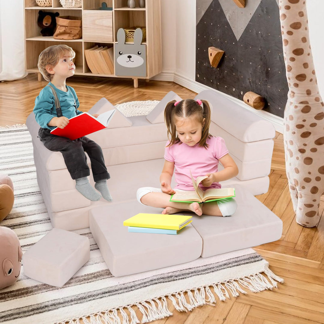 Modular Kids Play Couch, 9-Piece Climb &amp; Crawl Foam and Floor Playset w/ Breathable Suede Fabric