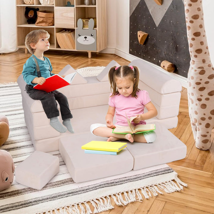 Modular Kids Play Couch, 9-Piece Climb &amp; Crawl Foam and Floor Playset w/ Breathable Suede Fabric