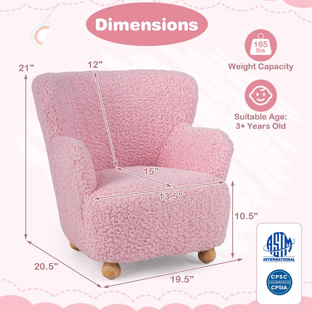 Sherpa Kids Sofa, Comfy Toddler Armchair with Solid Rubber Wood Legs
