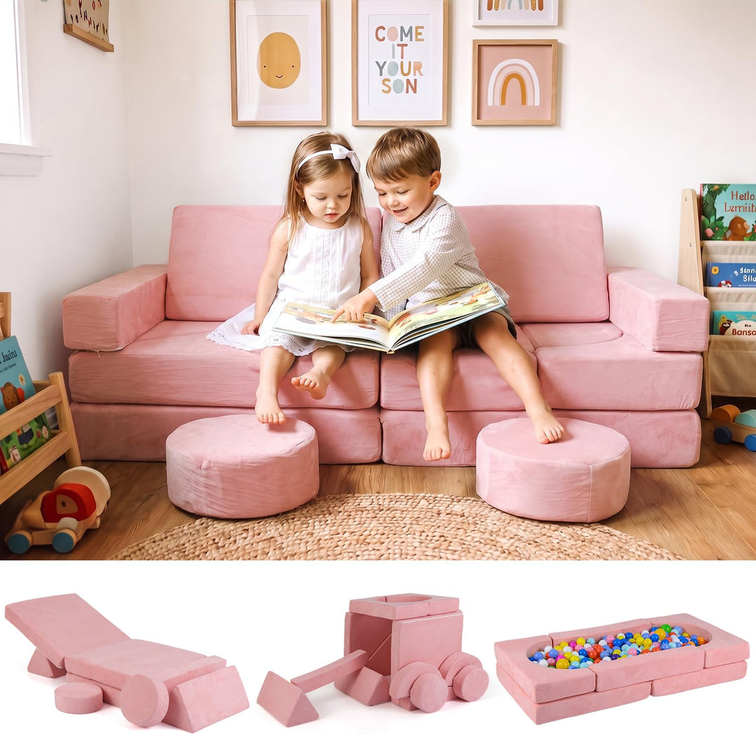 Modular Kids Play Couch, 13 PCS Toddler Creative Sectional Fort Building Sofa for Bedroom