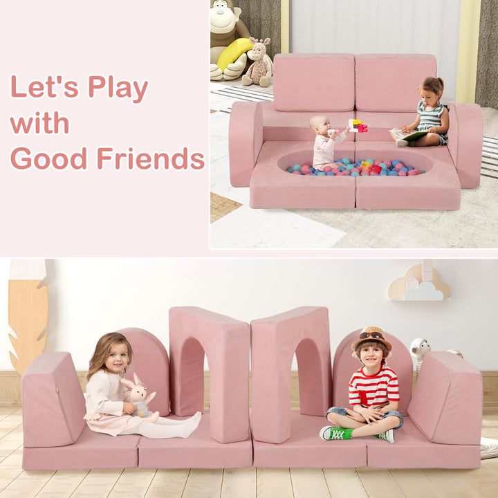 Modular Kids Play Couch, 8 PCS Toddler Creative Sectional Fort Building Sofa for Playroom