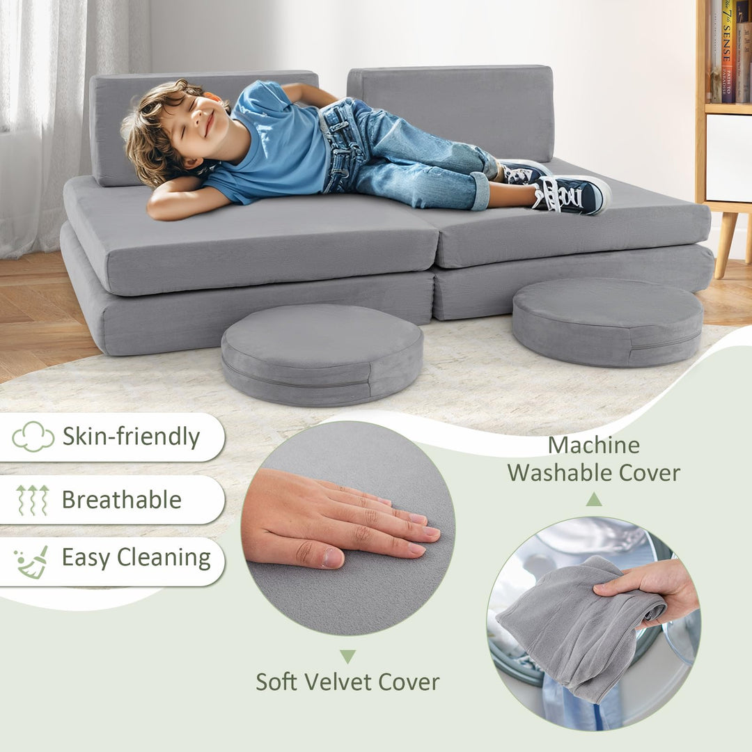 6-Piece Modular Children Play Sofa Set, Convertible Foam Furniture for Kids