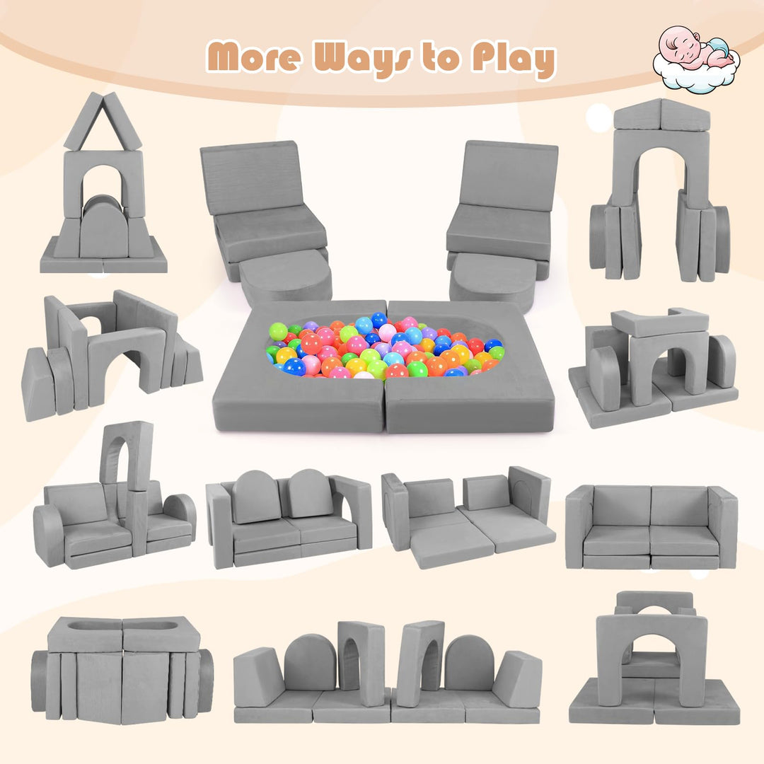8 Pcs Convertible Play Sofa for Children, Modular Climbing &amp; Crawling Playset with Soft Anti-Wrinkle Suede